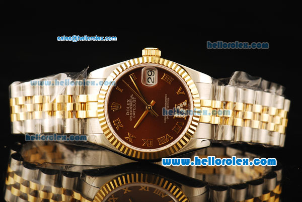 Rolex Datejust Automatic Movement ETA Coating Case with Brown Dial and Two Tone Strap - Click Image to Close